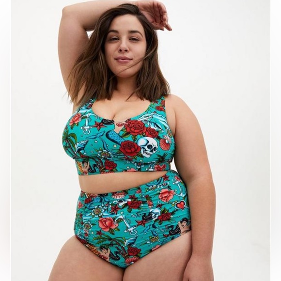 torrid Other - NWOT Set! Torrid sz 3 Aqua Mermaid Skulls Tattoo Bathing Swim Suit Top Bottom 3X